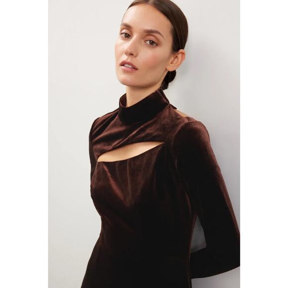 Rene Ruiz Velvet Midi Dress in Brown Size 2 - Picture 2 of 10
